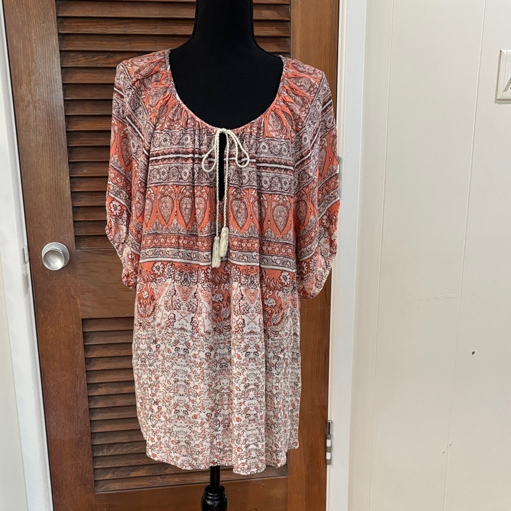 Lucky Brand Orange and White Patterned Tunic